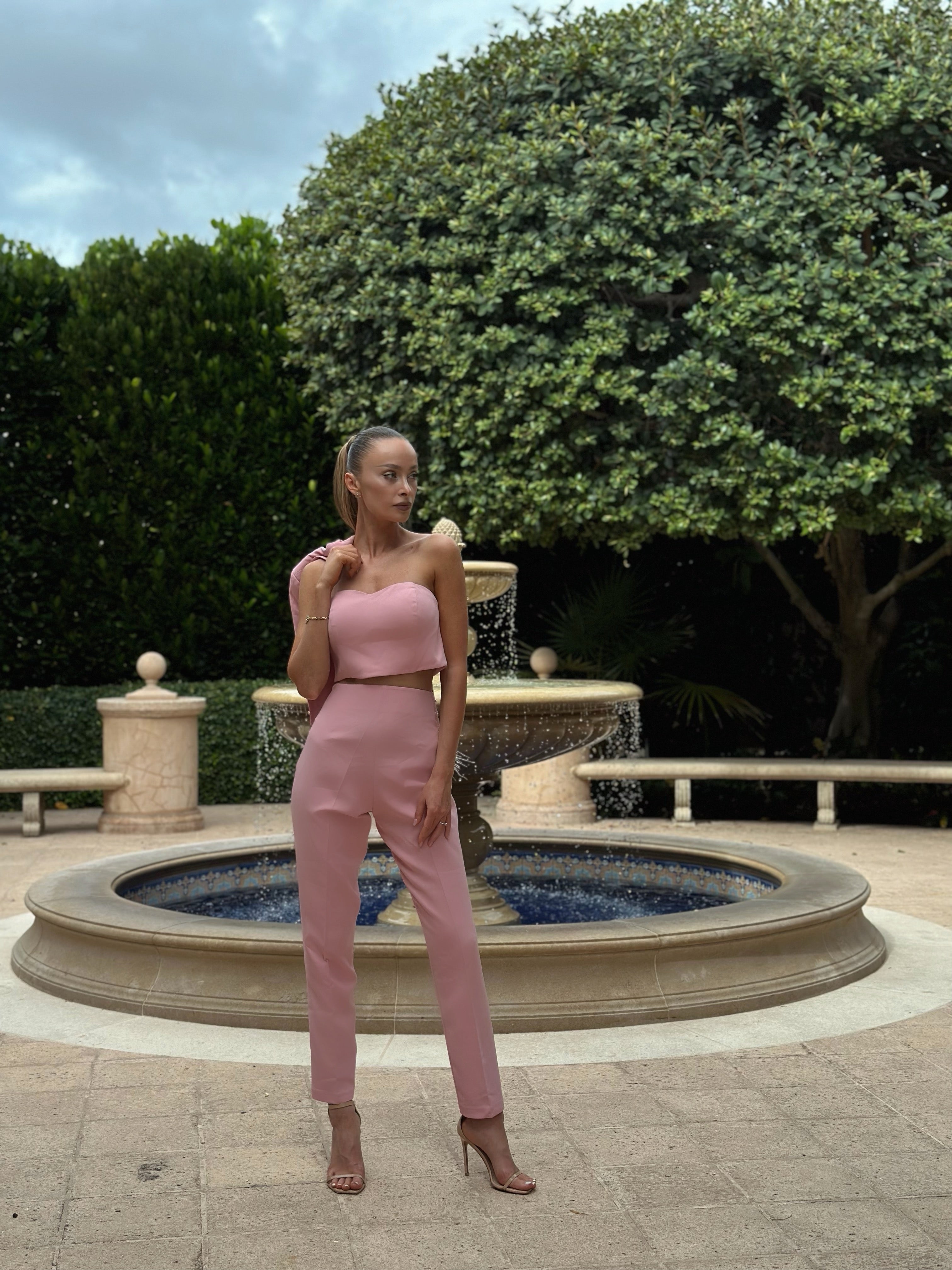 Blush Blossom Suit - a sophisticated two-piece ensemble in soft blush tones with floral-inspired accents, perfect for weddings, formal events, or chic office wear.
