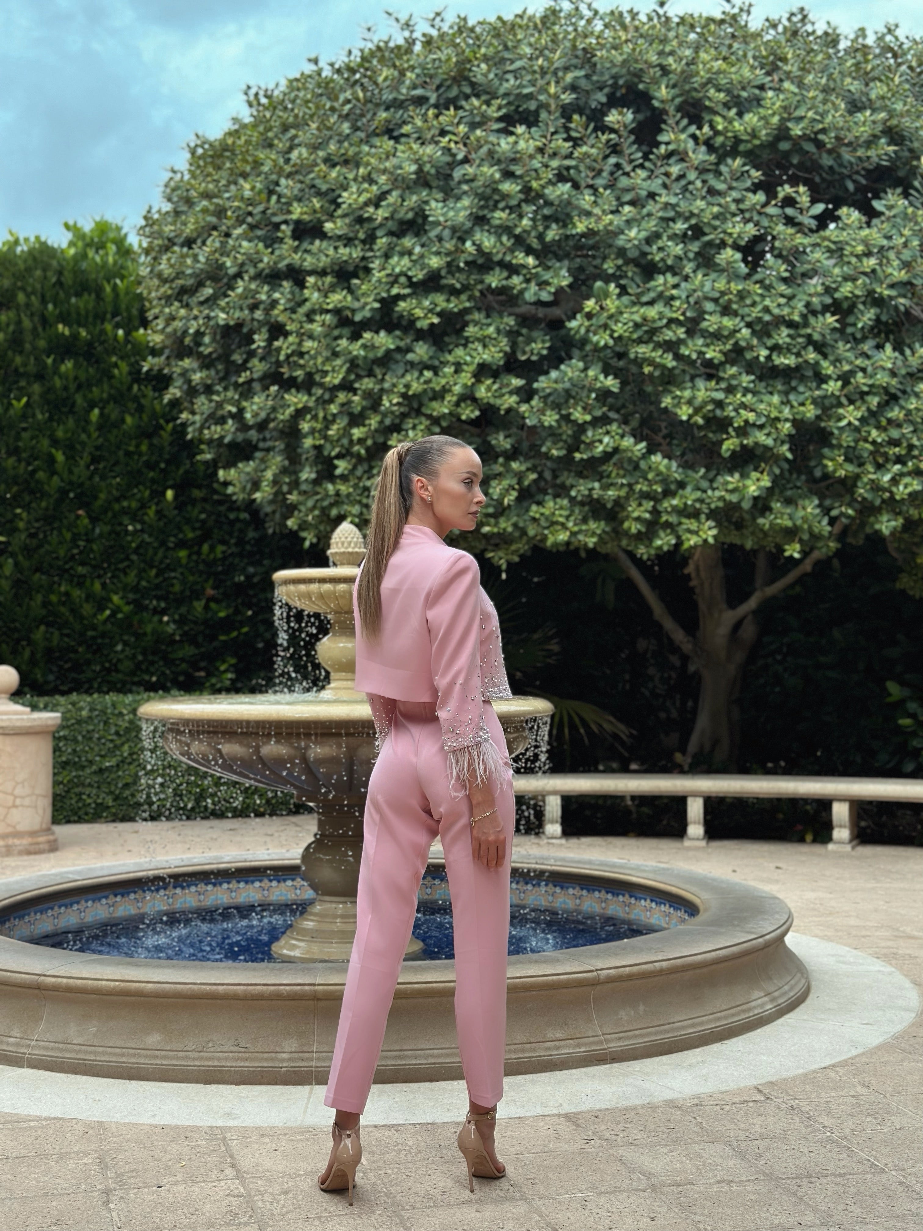 Blush Blossom Suit - a sophisticated two-piece ensemble in soft blush tones with floral-inspired accents, perfect for weddings, formal events, or chic office wear.