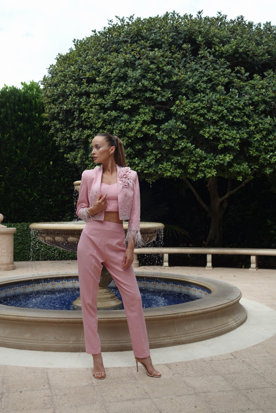 Blush Blossom Suit - a sophisticated two-piece ensemble in soft blush tones with floral-inspired accents, perfect for weddings, formal events, or chic office wear.