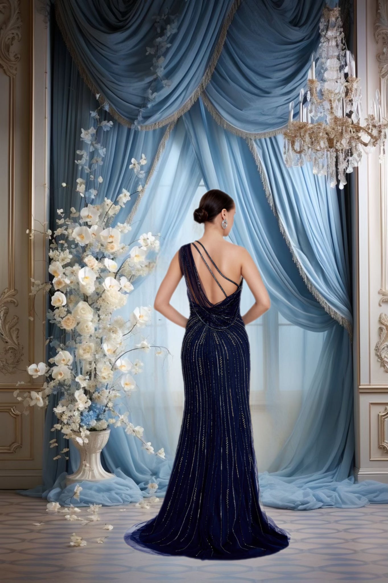 Midnight Glimmer gown – Stunning dark evening dress with a shimmering finish, perfect for formal events, galas, and special occasions. Featuring a sleek silhouette and elegant details for a glamorous, captivating look