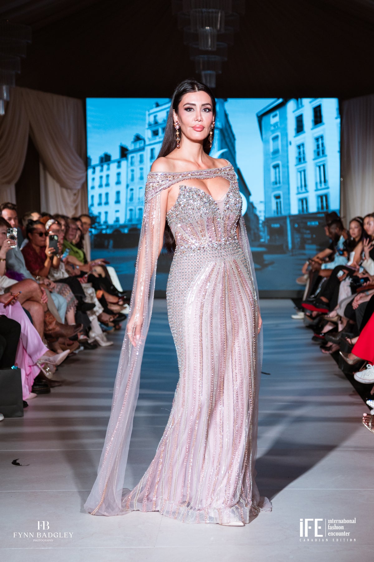 Aria Beaded Cape Gown