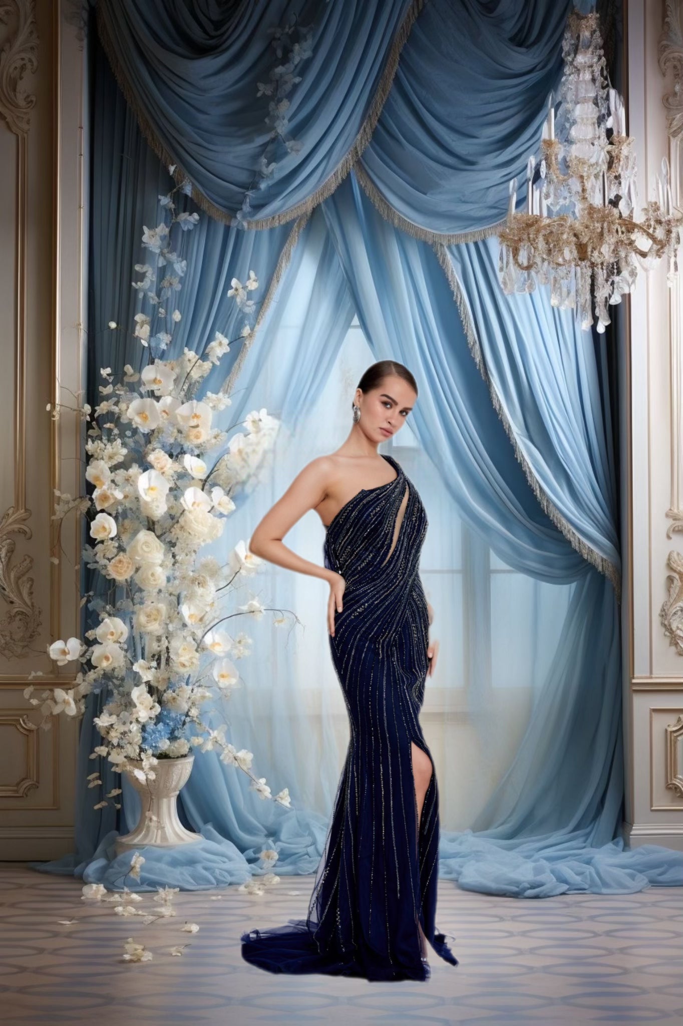 Midnight Glimmer gown – Stunning dark evening dress with a shimmering finish, perfect for formal events, galas, and special occasions. Featuring a sleek silhouette and elegant details for a glamorous, captivating look